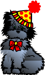 Cartoon Dog with Red Bow and Hat - Fun and Playful Clipart
