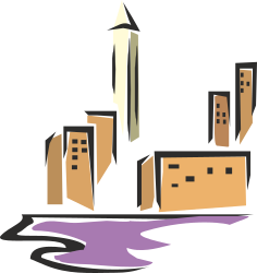 Cityscape Clipart with Buildings and Puddle