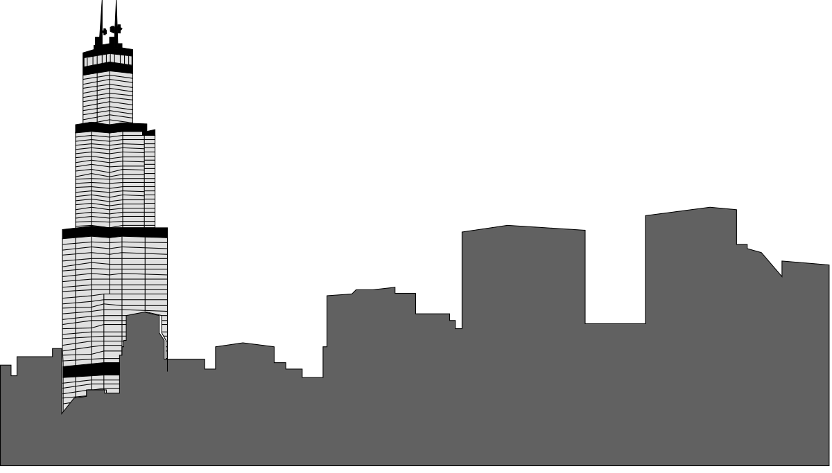 City Skyline with Tall Building Centerpiece Clipart