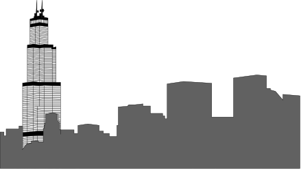 City Skyline with Tall Building Centerpiece Clipart
