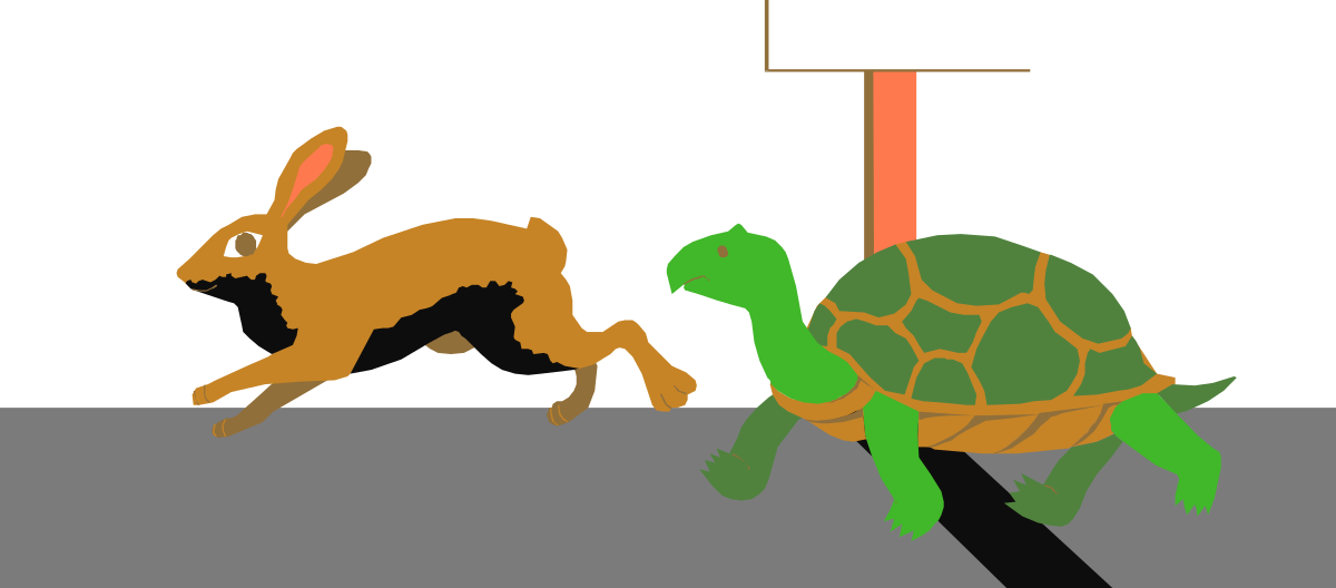 Turtle and Rabbit Racing Clipart - Fun Animal Illustrations