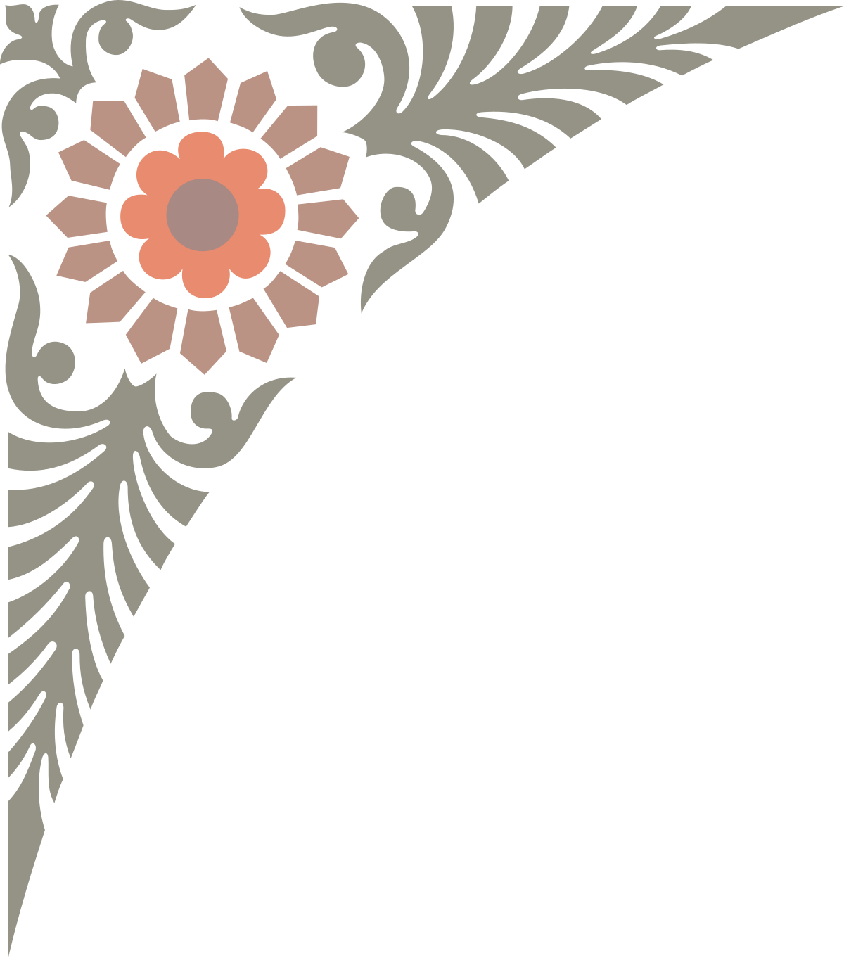 Borders and Decorative Plants - Black and White Floral Design with Pink Flower Clipart