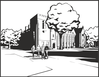 Black and White Illustration of People Walking Down the Street - Engaging Clipart for Creative Projects