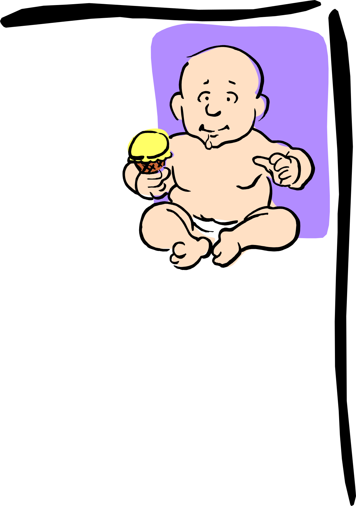 Baby Holding Yellow Ball on Purple Blanket - Adorable Clipart for Kids