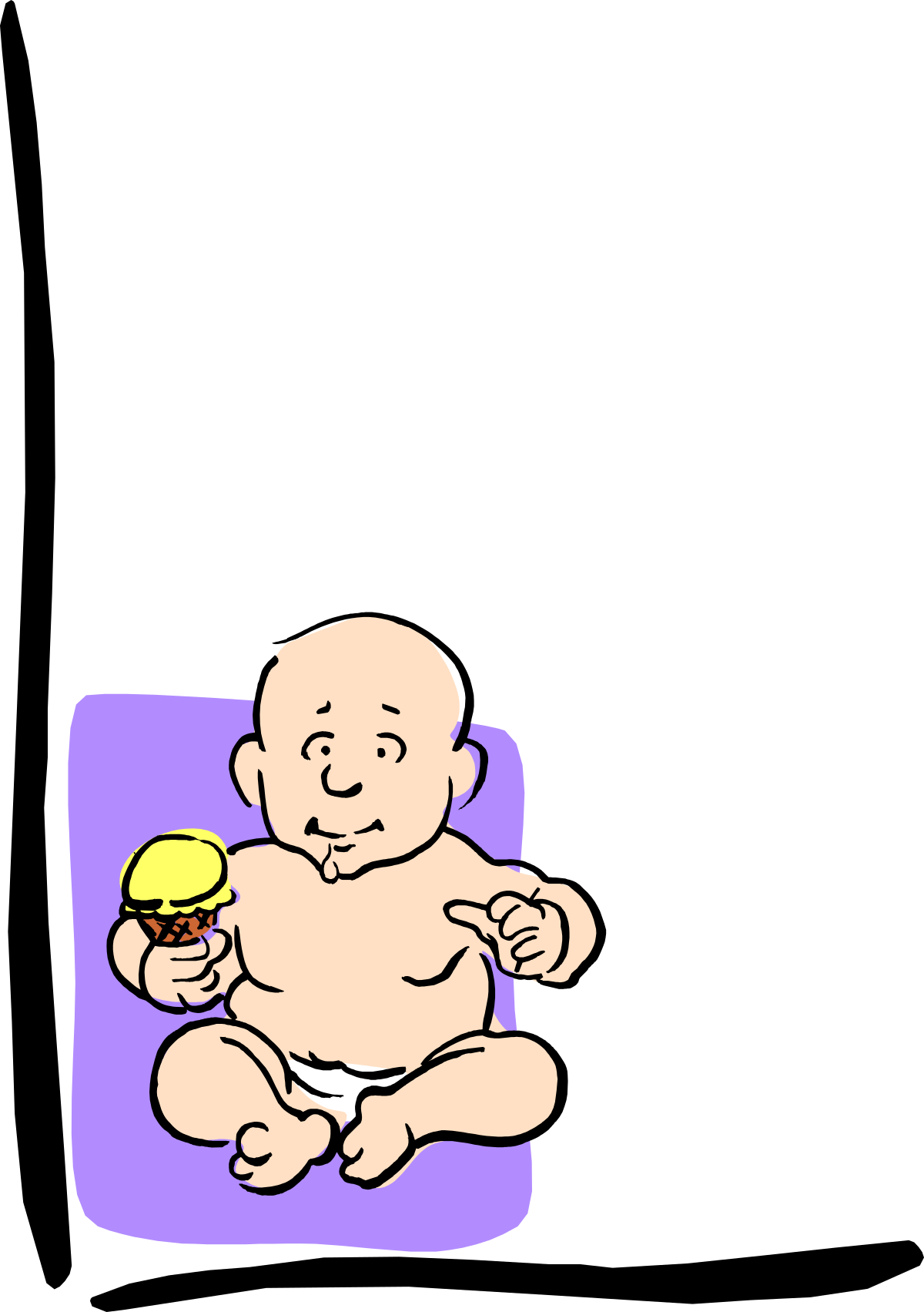 Baby Holding Yellow Ball on Purple Blanket Clipart - Adorable Corners and Borders