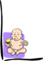 Baby Holding Yellow Ball on Purple Blanket Clipart - Adorable Corners and Borders