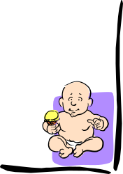 Baby Holding Yellow Object on Purple Blanket - Cute Borders and Corners Clipart
