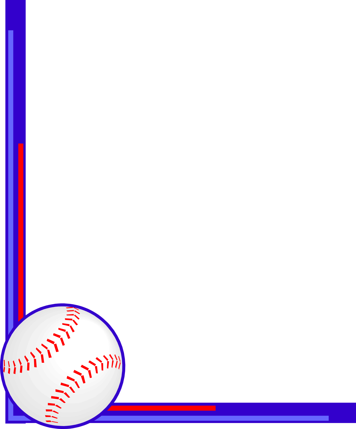 Baseball Clipart: Blue Frame with Baseball and Ball Corners