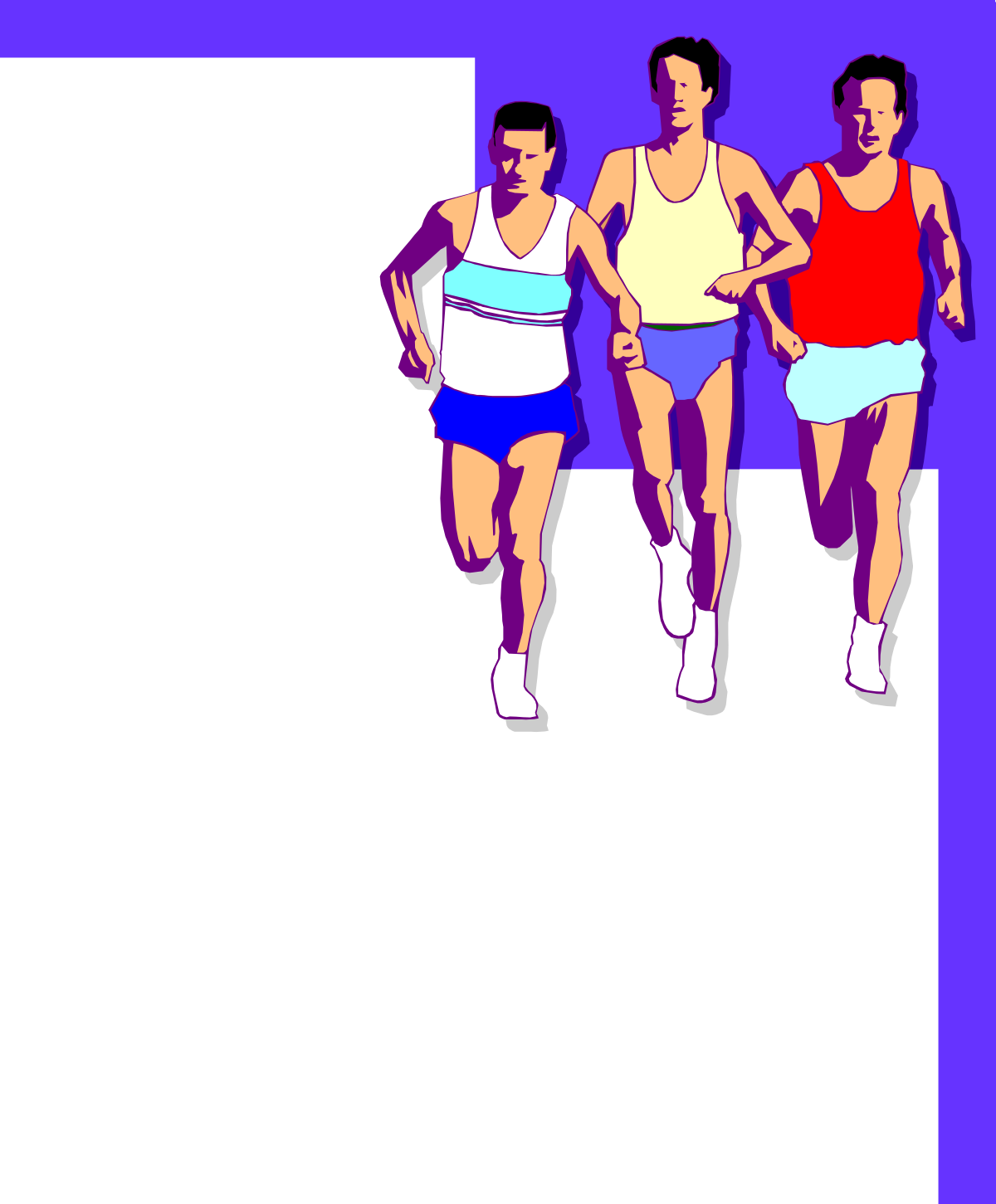 Dynamic Running Clipart: Three Runners in Motion at Borders and Corners