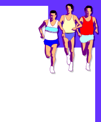 Dynamic Running Clipart: Three Runners in Motion at Borders and Corners