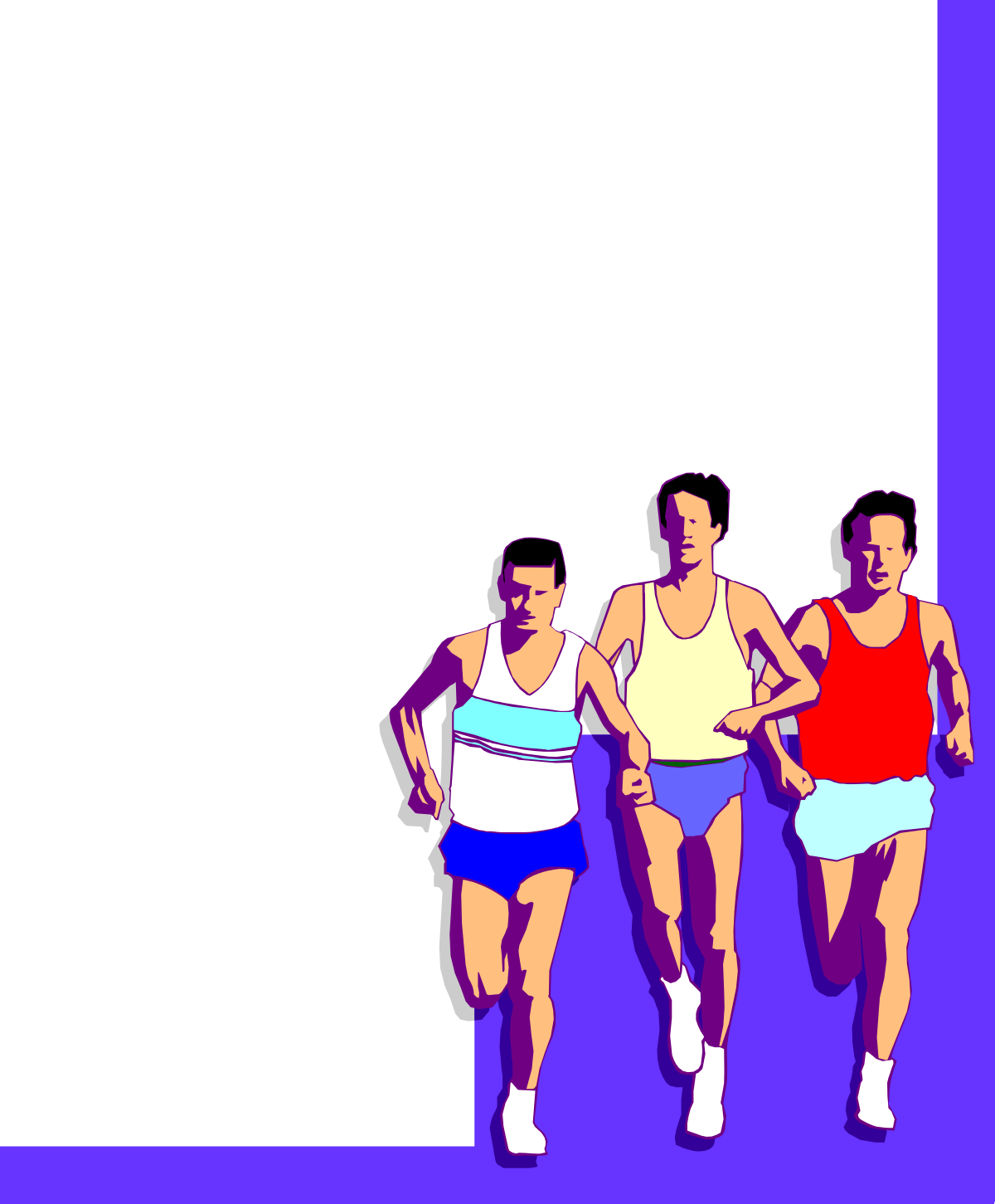 Running Race Clipart: Three People Competing with Vibrant Borders and Corners