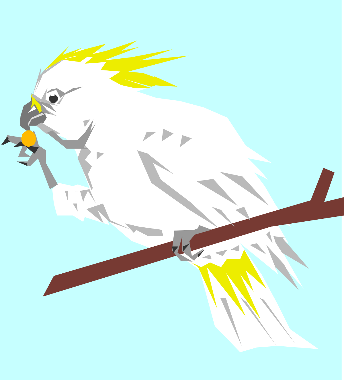 White Bird with Yellow Feathers Sitting on a Branch Clipart