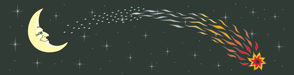 Cartoon Moon with Fire & Comets: Unique Borders and Bars Clipart
