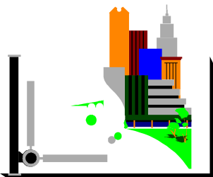 Building Diagram with Green and Orange Color Scheme