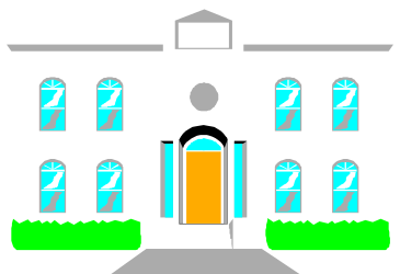 White House with Blue Door and Windows - Stunning Clipart Illustration