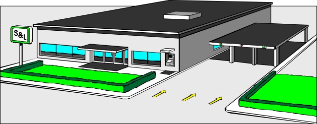 House with Green Roof and White Car - Vibrant Clipart Scene