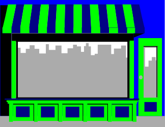 Green and Blue Awnings at a Charming Storefront Clipart
