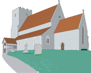 Red Roof Church Clipart: Charming White Building Illustration