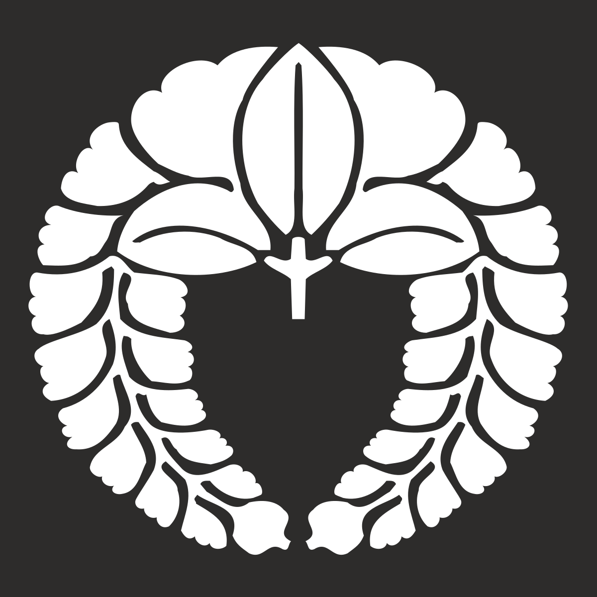 White Wreath with Leaves on Black Background - Elegant Clipart Design