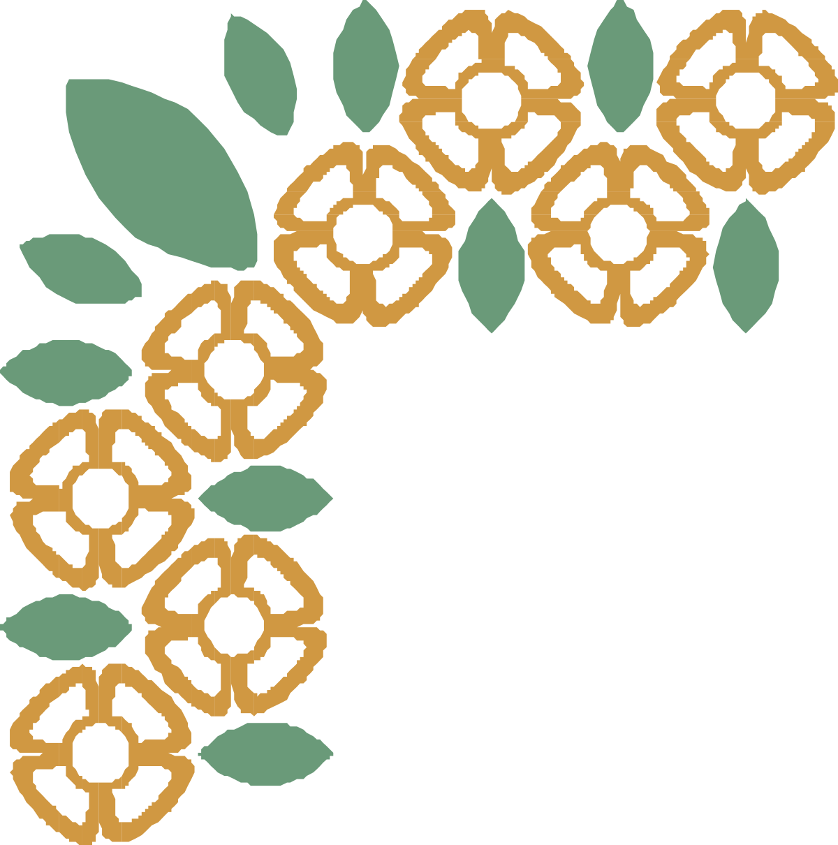 Green and Brown Flower Clipart with Leaves - Decorative Borders and Corners