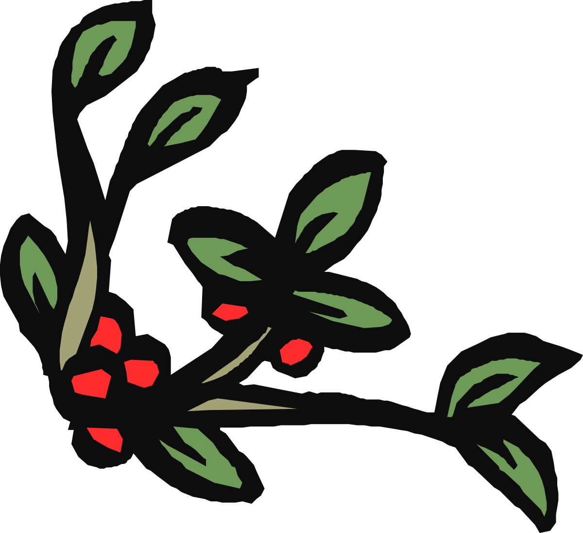 Red Flowers Branch Clipart - Decorative Borders and Corners