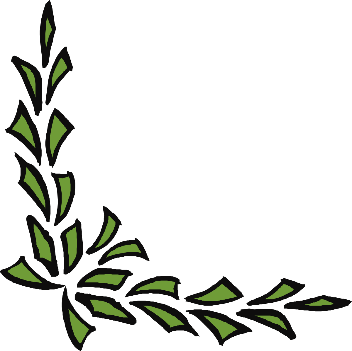 Green Leaf Clipart on Black Background - Elegant Borders & Corners