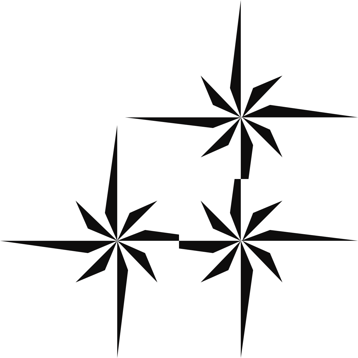 Black and White Star Clipart with Four Smaller Stars - Decorative Borders and Corners
