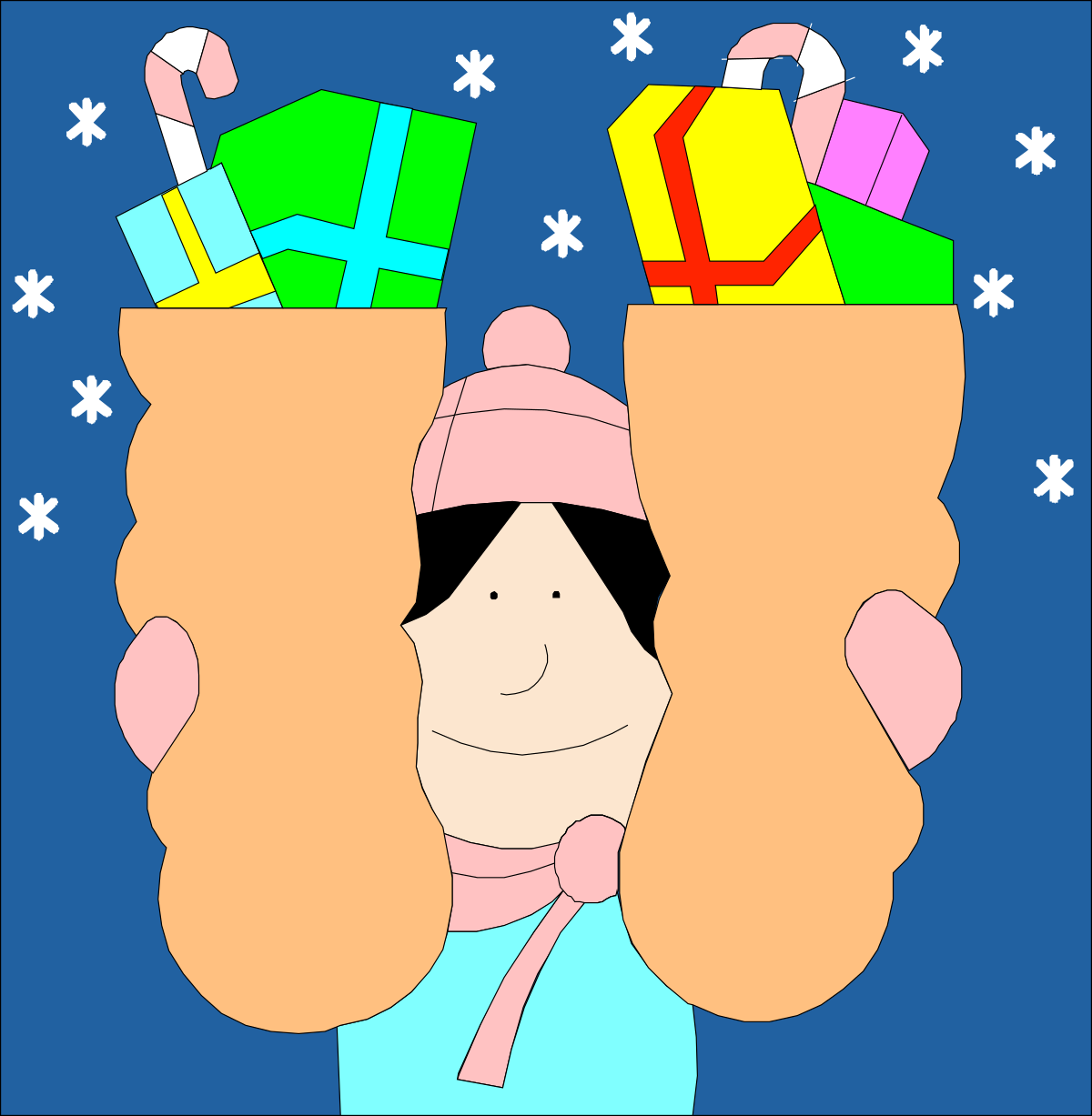 Woman with Presents on Head Clipart: Joyful Holiday Gifts Illustration