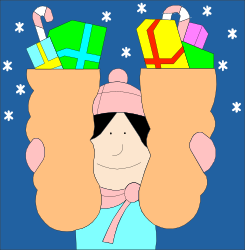 Woman with Presents on Head Clipart: Joyful Holiday Gifts Illustration