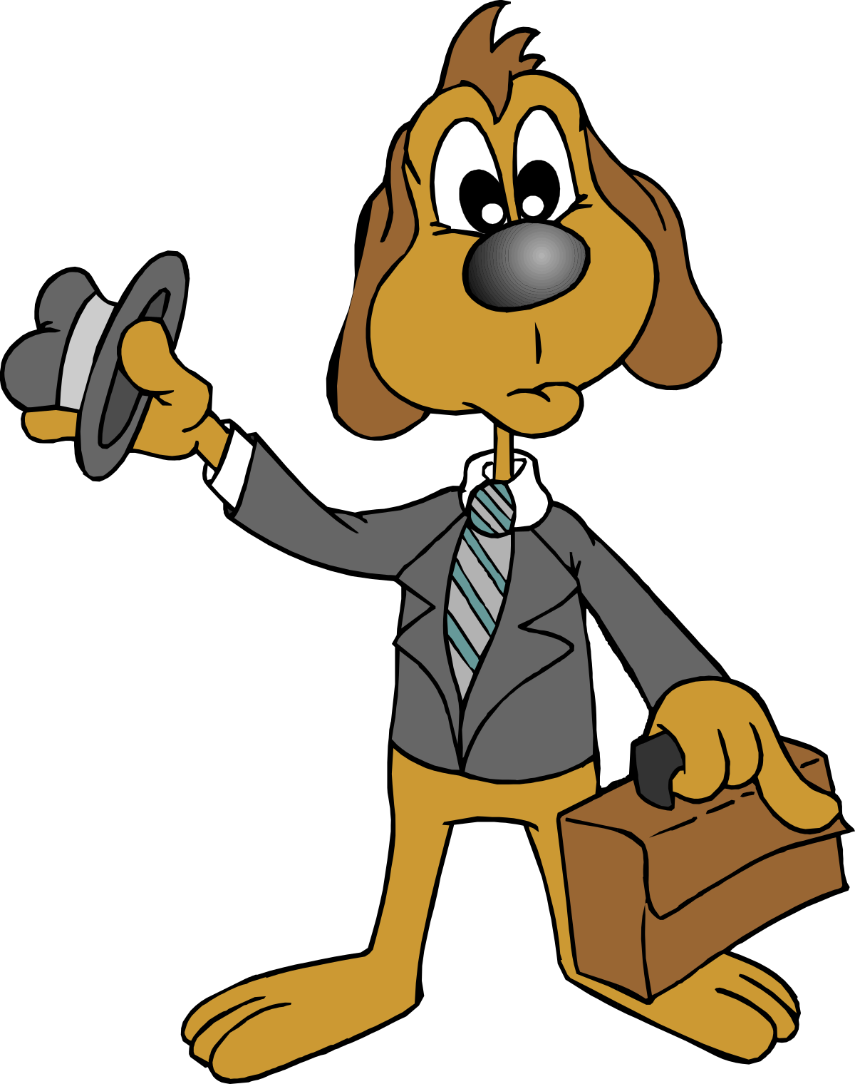 Cartoon Dog in Suit and Tie Holding Briefcase Clipart