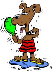 Dog in Swimsuit Holding a Fr Fr - Fun and Quirky Clipart