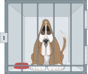 Dog in Cage Gazing Out the Window Clipart for Creative Projects