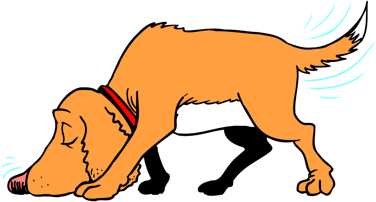 Dog with Red Collar Sniffing Ball - Playful Clipart Scene