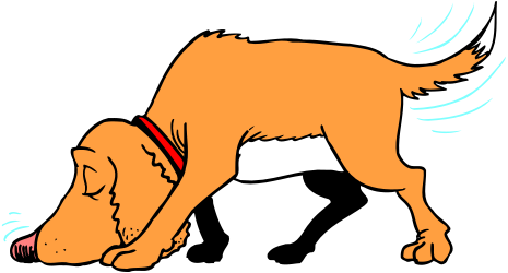 Dog with Red Collar Sniffing Ball - Playful Clipart Scene