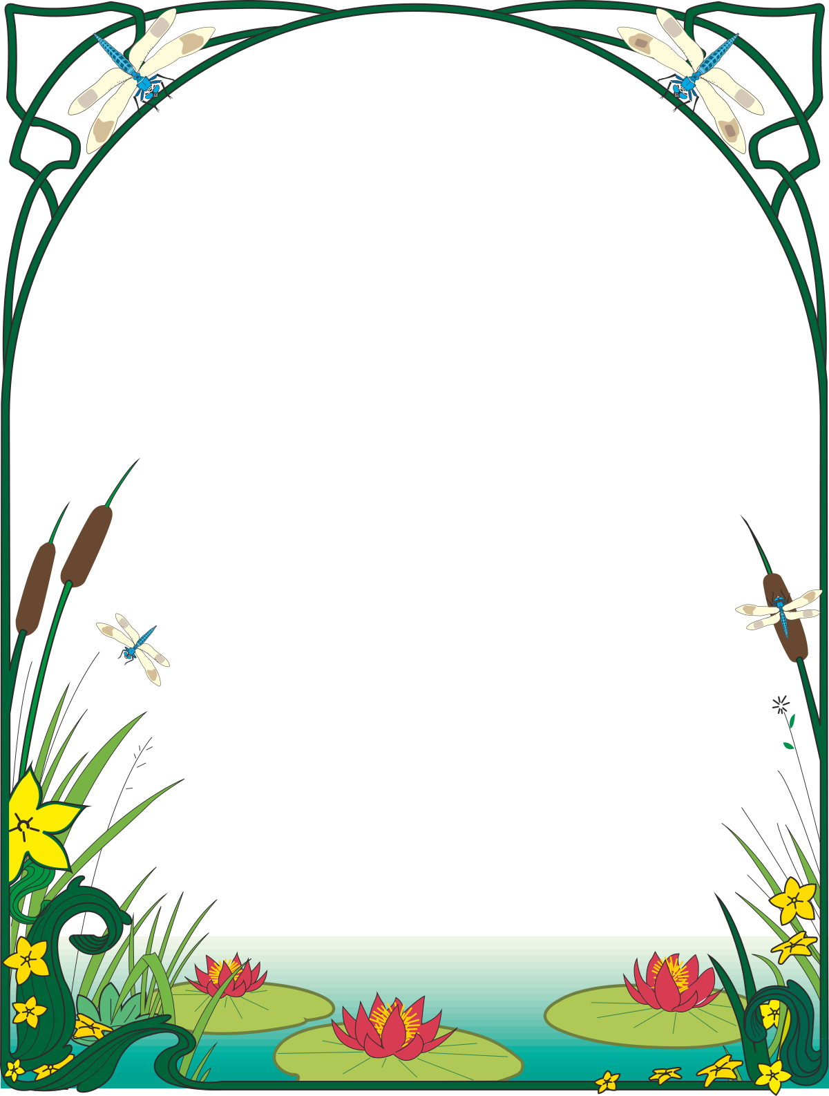 Dragonfly Border Clipart - Vibrant Animal Design on Black Background