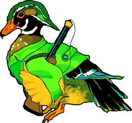 Bird in Green Coat Holding Rifle Clipart