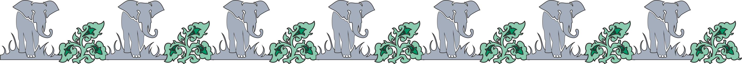 Colorful Elephant Borders Clipart - Green and White Lines on Black Background