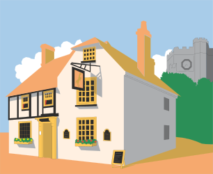 House with Tower and Clock Clipart - Charming Architectural Illustration