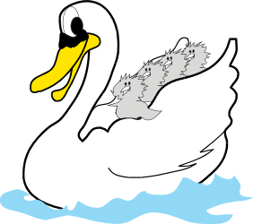 White Swan with Baby Bird on Its Back - Charming Clipart for Nature Lovers