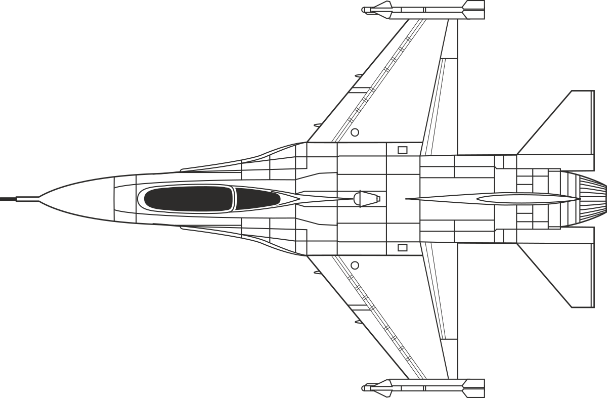 Fighter Jet Clipart - Bold Black and White Outline Design