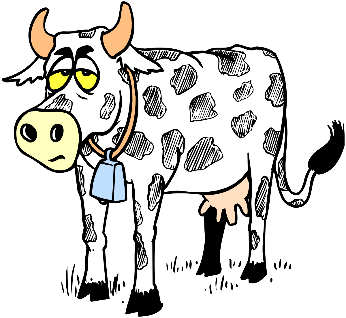Cow with Bucket in Mouth Clipart - Playful Farm Animal Illustration