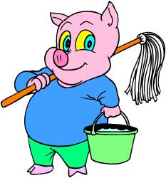Pig with Broom and Bucket Clipart - Charming Farmyard Icon
