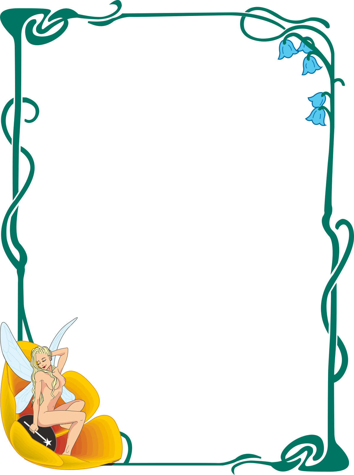 Fairy Sitting on Flower Frame Clipart - Enchanting Borders and Whimsical People