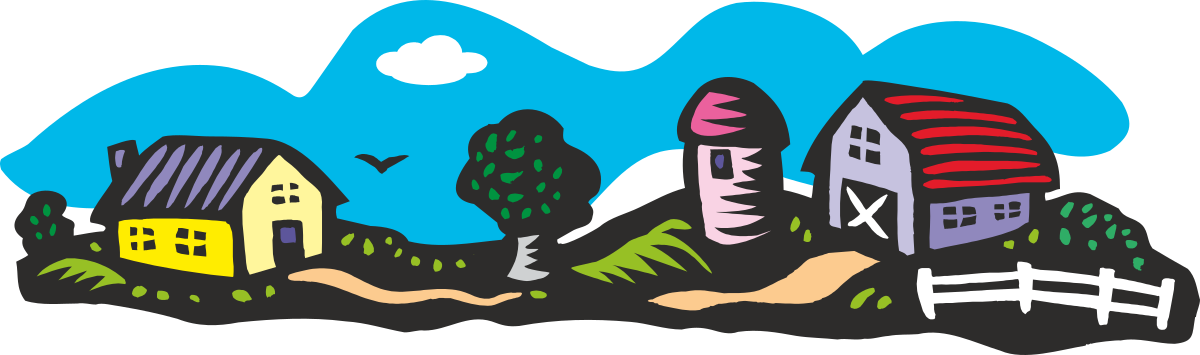 a cartoon drawing of a village with a fence and trees clip art png transparent Village Cartoon Clipart with Fence and Trees