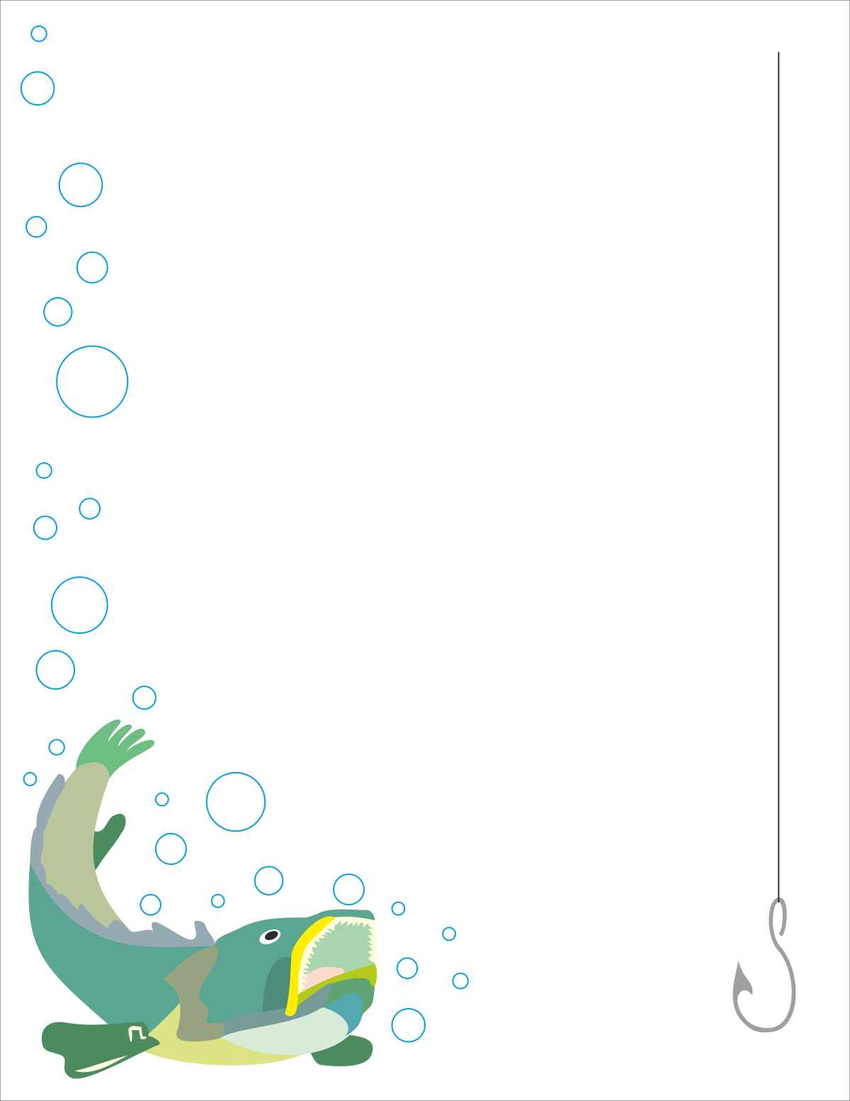 BORDERS AND ANIMALS: Playful Fishing Fish with Bubbles Clipart