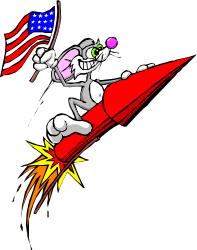 Cartoon Bunny Surfing with American Flag - Fun Clipart Images