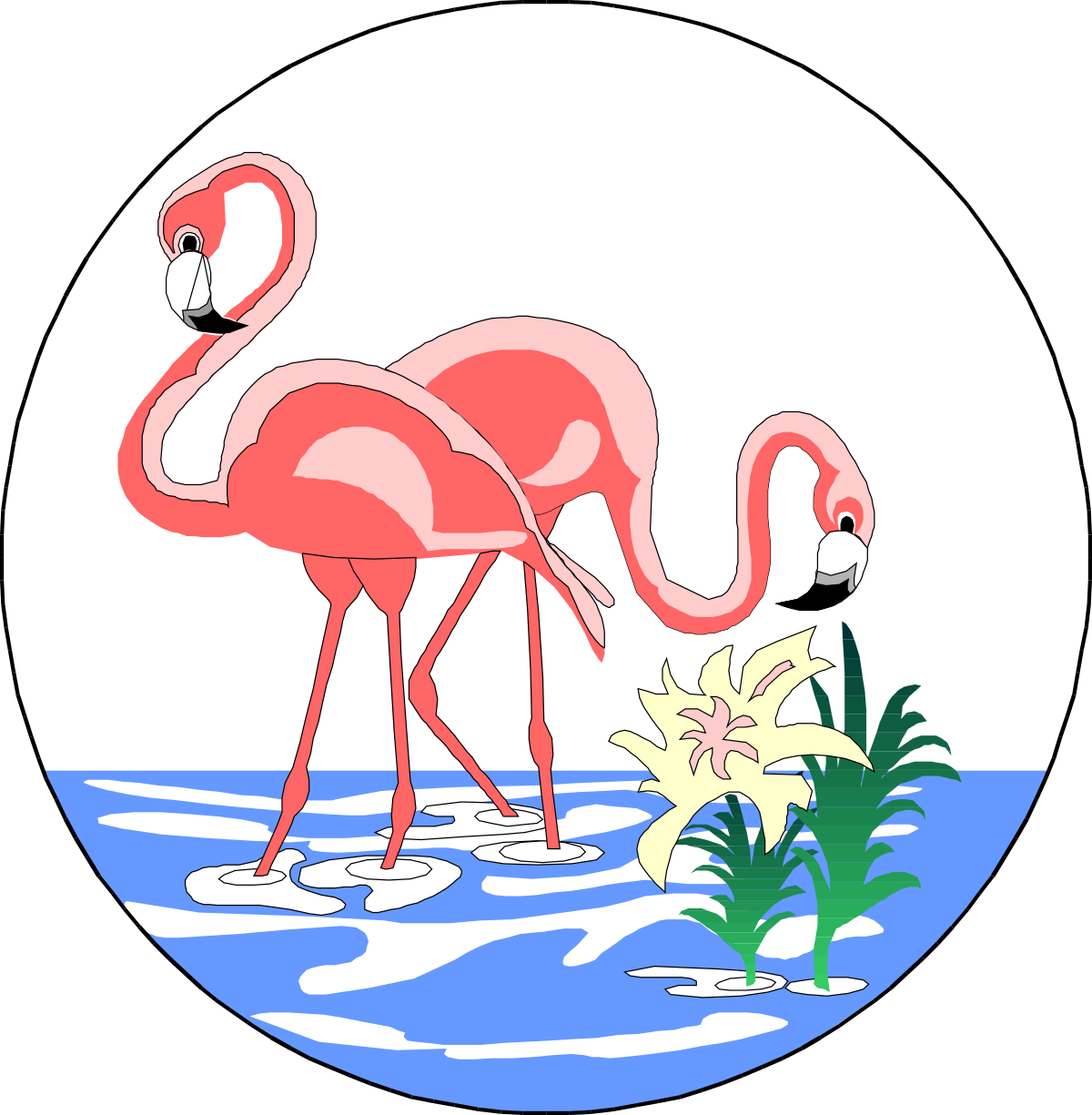 Pink Flamingo on a Beach with Flower Clipart