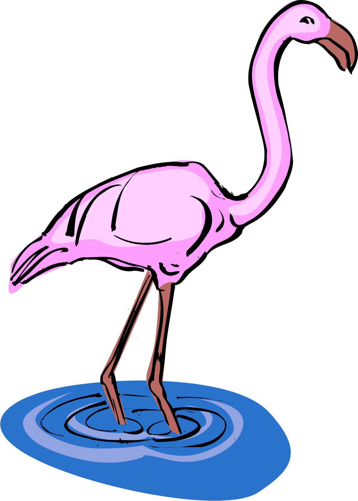 Pink Flamingo Standing in a Puddle - Vibrant Nature Clipart