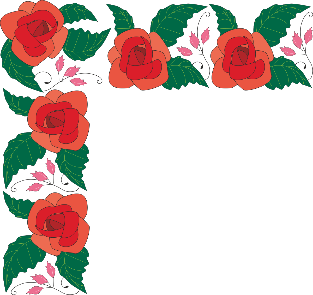 a red rose border with green leaves clip art png transparent Elegant Red Rose Border Clipart with Lush Green Leaves