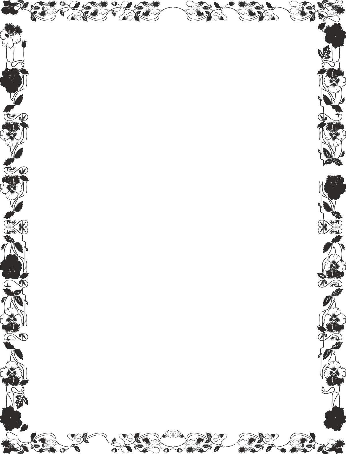 Floral Border Clipart - Elegant Black and White Plant Design